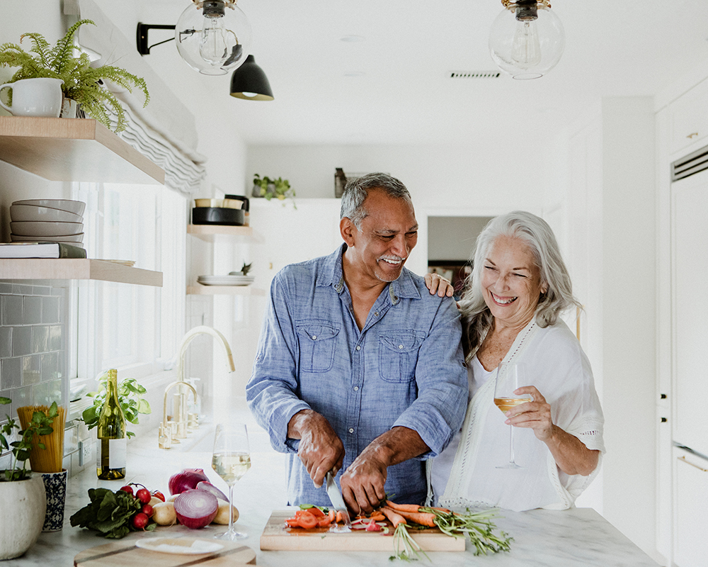 senior couple cooking together